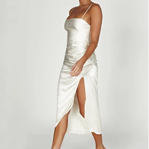 Meshki NWT Claudette Satib Drape Midi Dress in Ivory - Size M - Picture 4 of 11